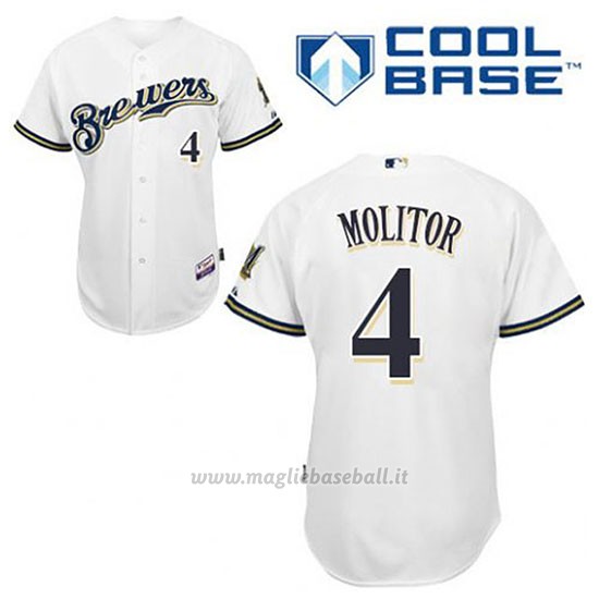 Maglia Baseball Uomo Milwaukee Brewers Paul Molitor 4 Bianco 1ªCool Base